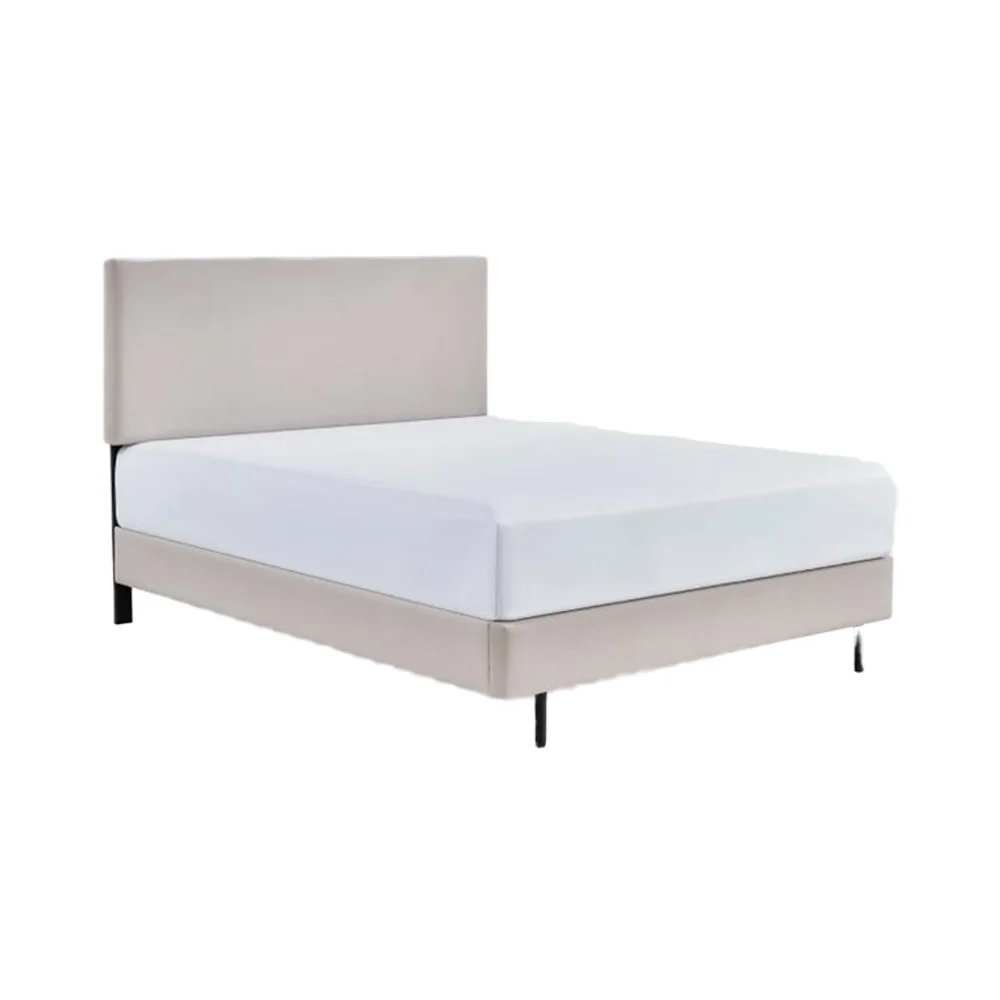 jk08 Modern Velvet Design Light Grey Fabric Covered Wood Bedroom Furniture Simple Upholstered Wholesale