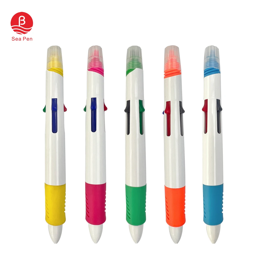 New Style Multi-Color Pen Four-Color Plastic Pen And Highlighter Advertising Multi-Color Ballpoint Pen Logo Production