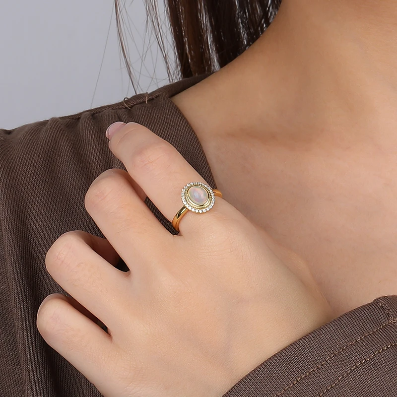 Europe style fashion gold plated 925 sterling silver round shape opal ring jewelry for women