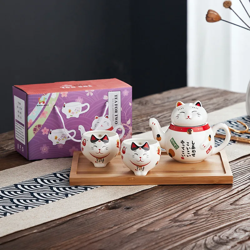 GOOD LIFE ceramic teapot Japanese companion filter tea set a pot of two cups home cute fun beckoning cat tea set gifts