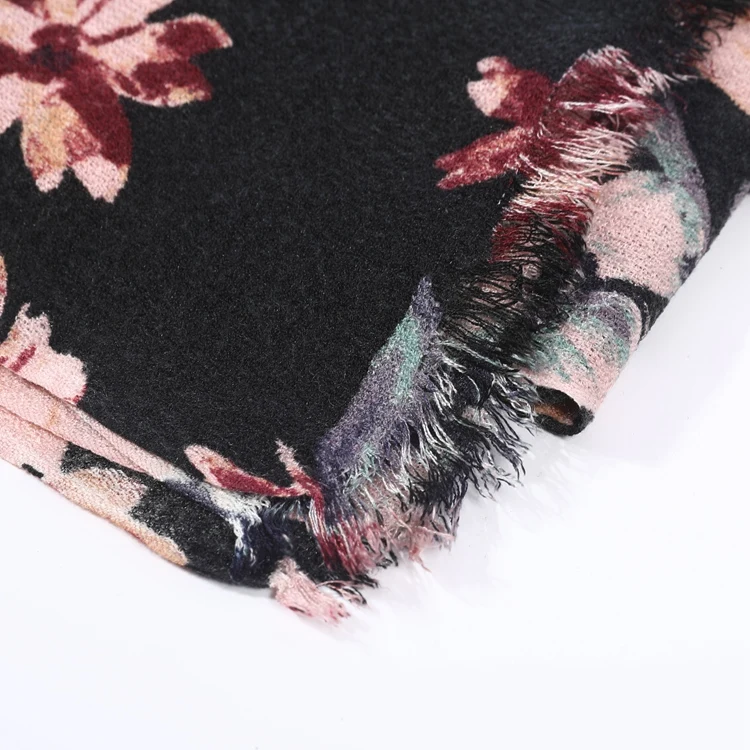 
Wholesale Customized Spring 100%acrylic Flower Print Woven Neck Scarf With Self Fringes 
