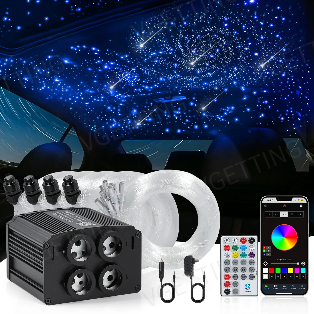Twinkle RGBW Meteor Home Ceiling Car Roof Shooting Star Light LED Fiber Optic Light Starry Sky Lamp APP Music Remote Control