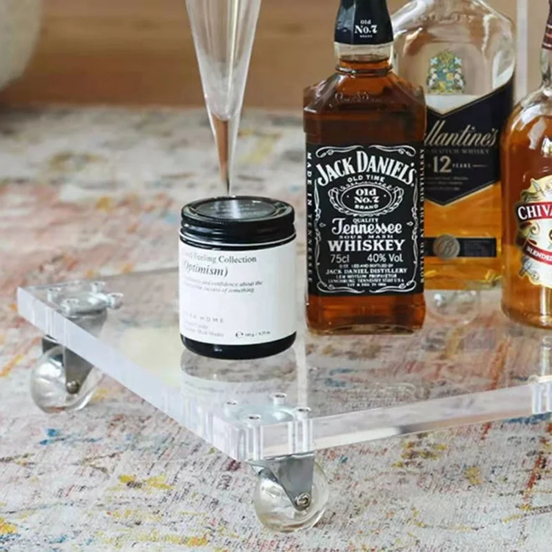 Clear Acrylic Bedroom Furniture Lucite Table With Four Wheels Luxury Coffee Table