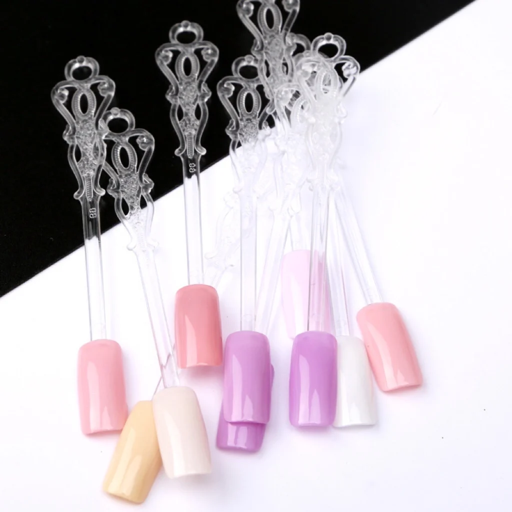 MyBeautyNails Vintage Fan Shape Nail Art Polish Display Tips False Nail Sample Sticks 24 PCS Clear Nail Swatch Sticks with Ring