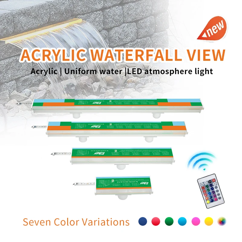 Replaceable Light Strip Bottom Water Inlet Pool Sheer Curtain Acrylic Material Multi Color RGB Garden LED Water Fall