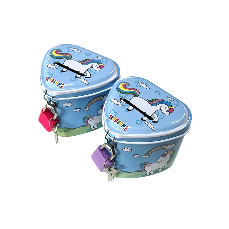 Mini Money box with Key and Lock Custom printed tin box with Coin hole portable saving pot