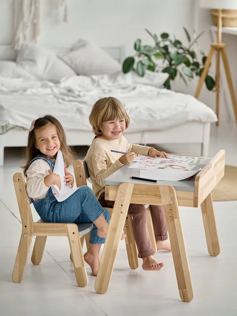 Customized Wood kids study table and chair set furniture children writing table for child Fashionable wooden desk