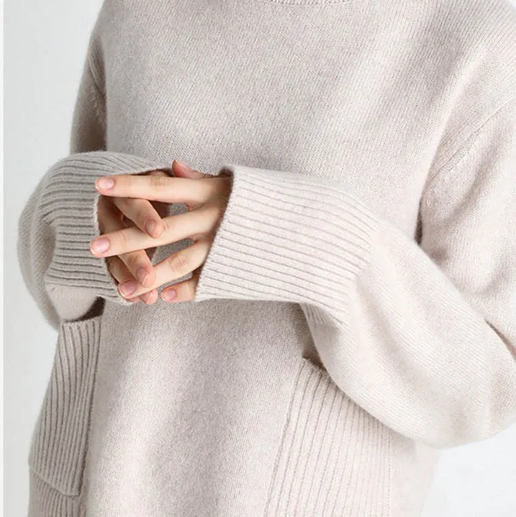 2023 Custom LOGO OEM ODM cashmere knit dress turtleneck fashion cashmere set womens knitwear cashmere sweater dress suits