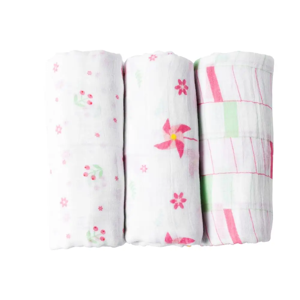 
100%Cotton Material and 110gsm Weight combed cotton 3pcs box baby muslin swaddle blanket wrap baby receiving blanket 
