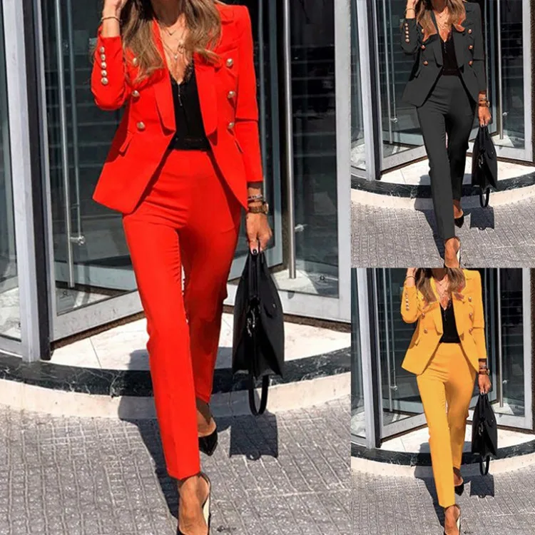 
2021 New stylish Women Full Sleeve Blazers slim Pants Suit Office Lady Two Piece Set Tracksuits Casual 