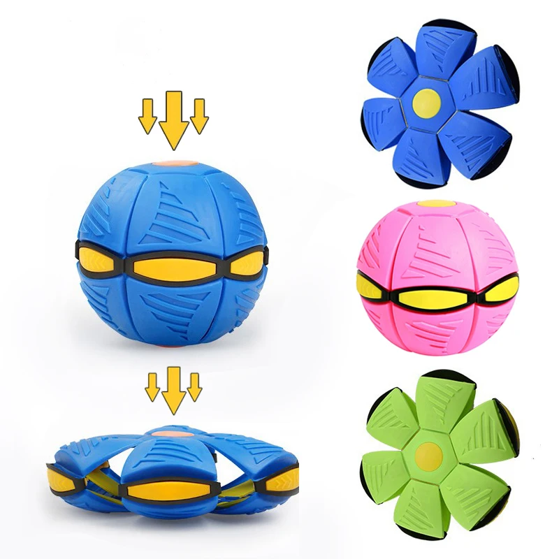 Flying mini UFO Flat Throw Disc Ball With LED Light Deformation Vent Flat Ball Interactive Outdoor Kids Toys Flying Saucer Balls