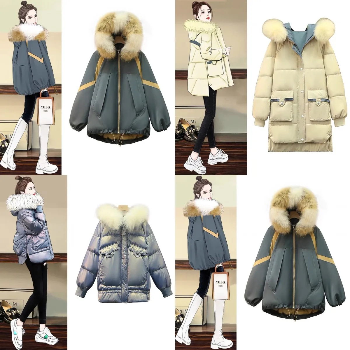 Wholesale 2024 new foreign trade down jacket print female long over knee to ankle extra long thick big hair collar big size