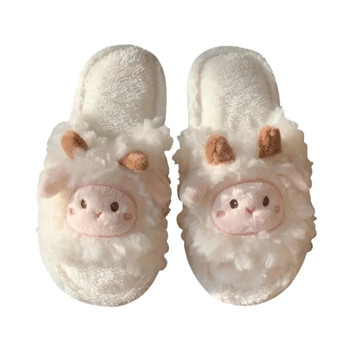 Xinyun Bean Fluffy Sheep Plush Slippers Customized Cozy Cotton Shoes For Women In Autumn And Winter