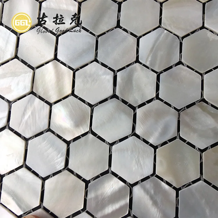 Hexagon High Quality White Mother of Pearl Shell Mosaic Tile on Mesh for Inner Decoration