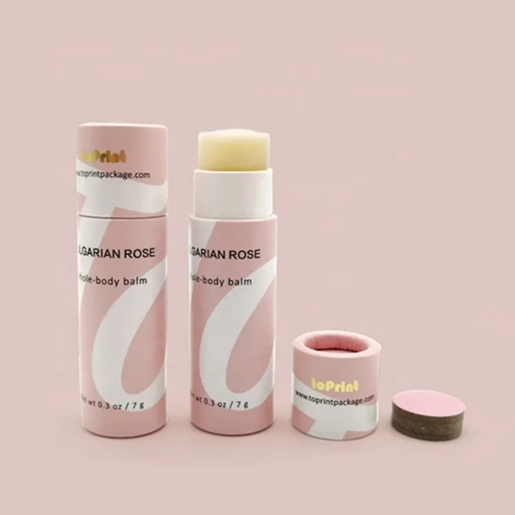 Toprint Printing Biodegradable Empty Lipbalm Cardboard Container Custom Push Up Art Paper Tube For Lip Balm Packaging