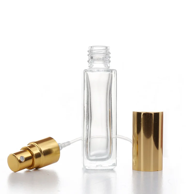 Custom square shape perfume glass spray bottle 100ml perfume bottle glass luxury with golden sprayer