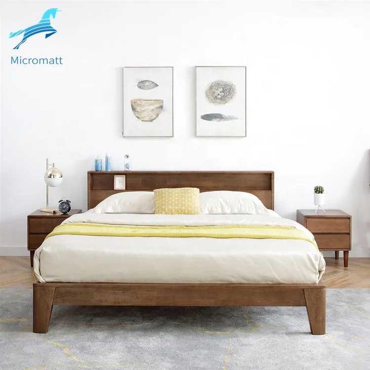 Factory Direct Selling American Style Bed Room Furniture Storage Walnut Color Apartment Queen Solid Wood Bed Frame