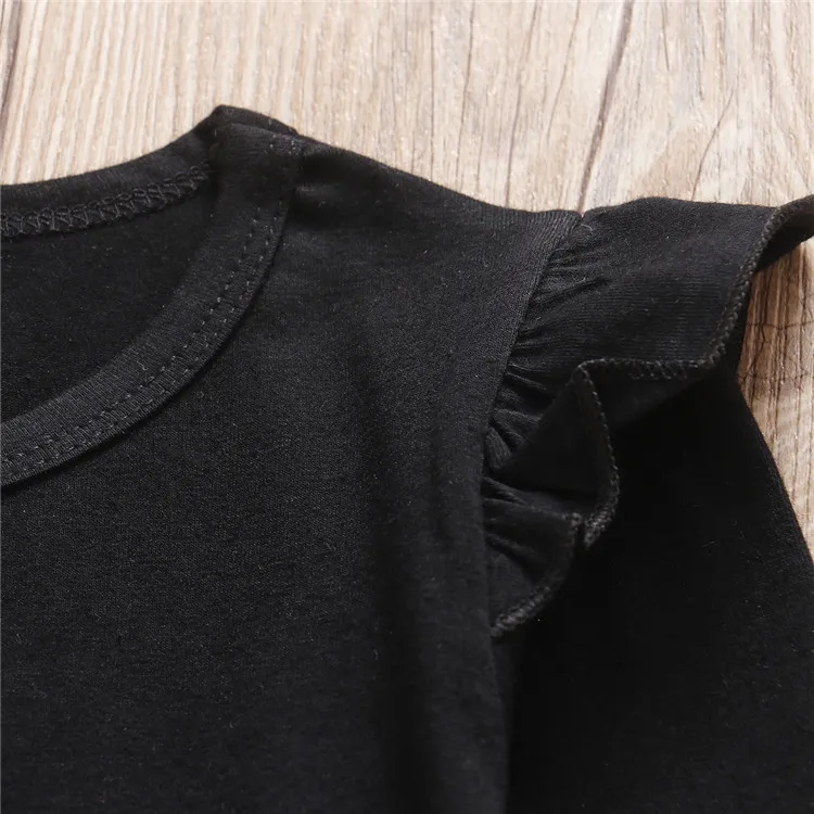 Hot Sale New Arrival kid girls Clothing black Top and Sling Pants 2pcs girls outfits