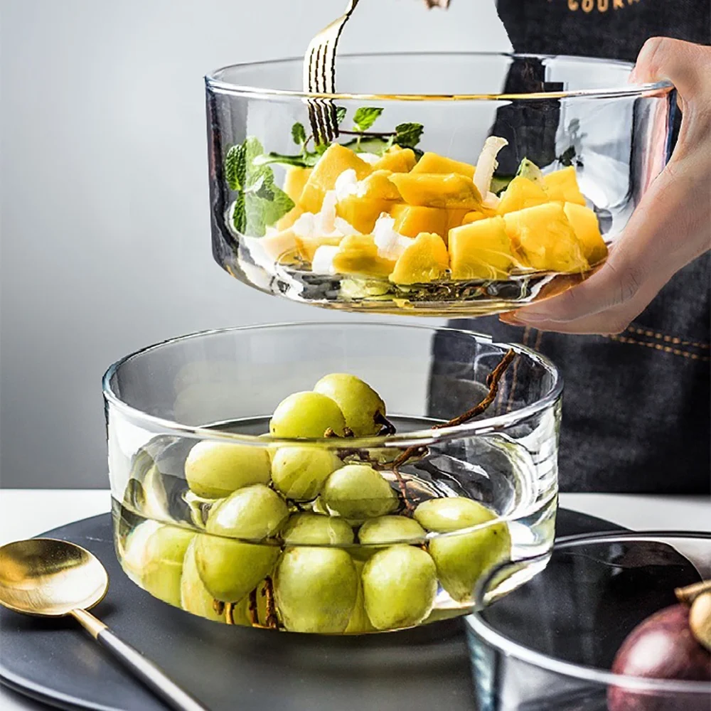 New Multi-function Clear Transparent High Borosilicate Glass Salad Bowls Mixing Bowl Glass Bowls for Kichen Bathroom