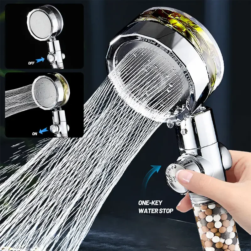 Modern 360 Degree Bathroom Powerful High Pressure Fan Turbo Charged Rainfall Shower Head Adjustable Plastic PC Material