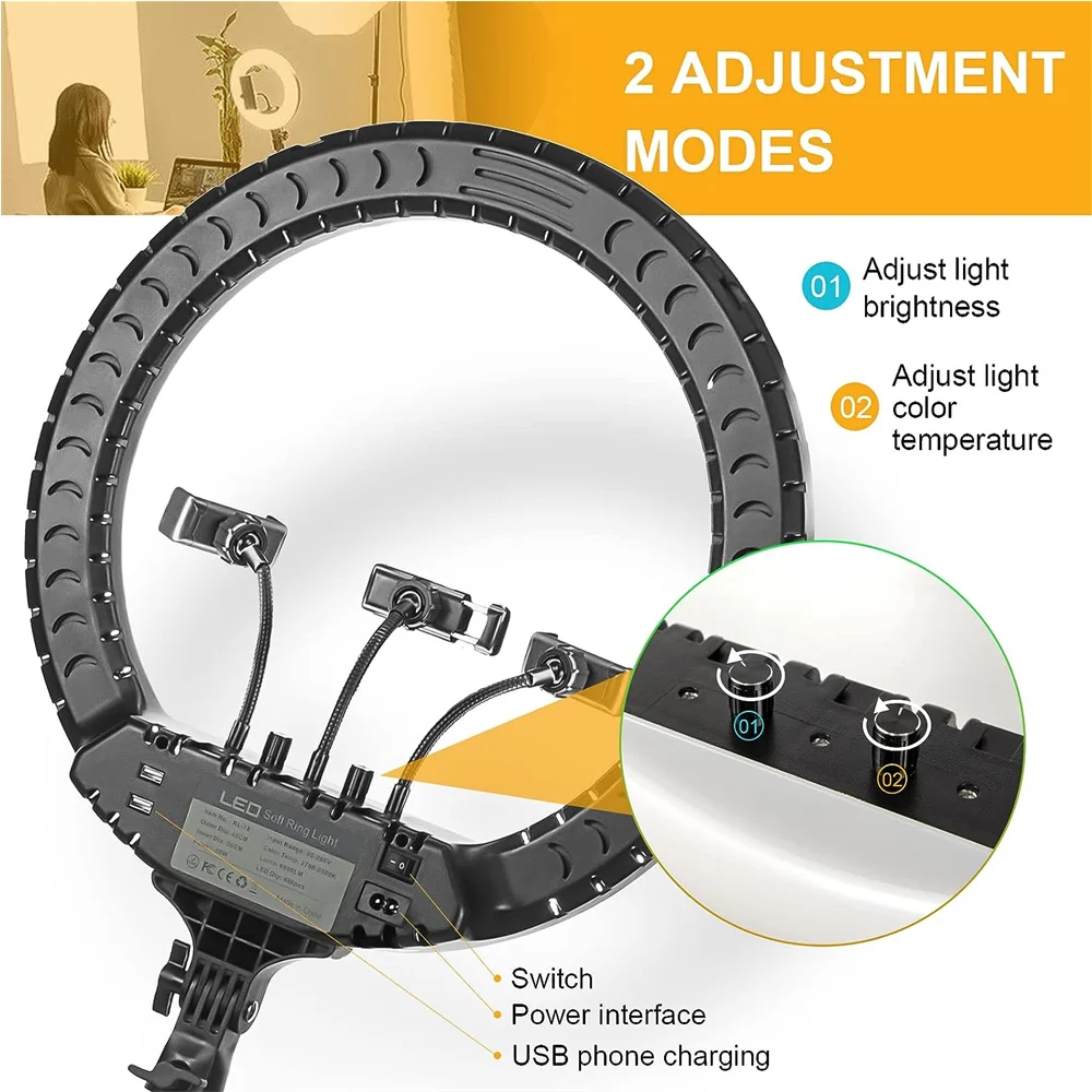 14 18 21 inch LED Makeup Selfie Ring lights 3000-6500K Professional photography led 18 inch ring light with tripod stand remote