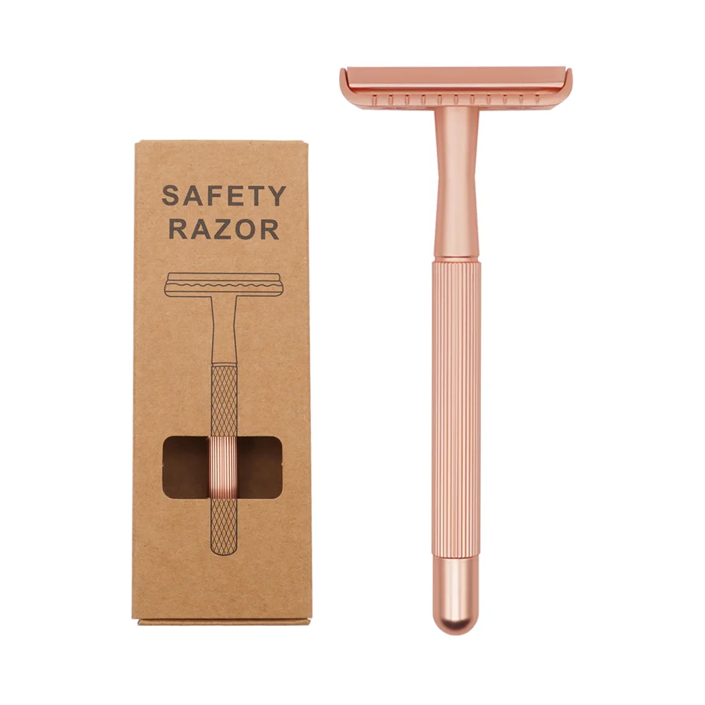 Eco-friendly Brass Handle Zinc Alloy Rose Gold Color Classic Double Edge Lady Shaving Safety Razor