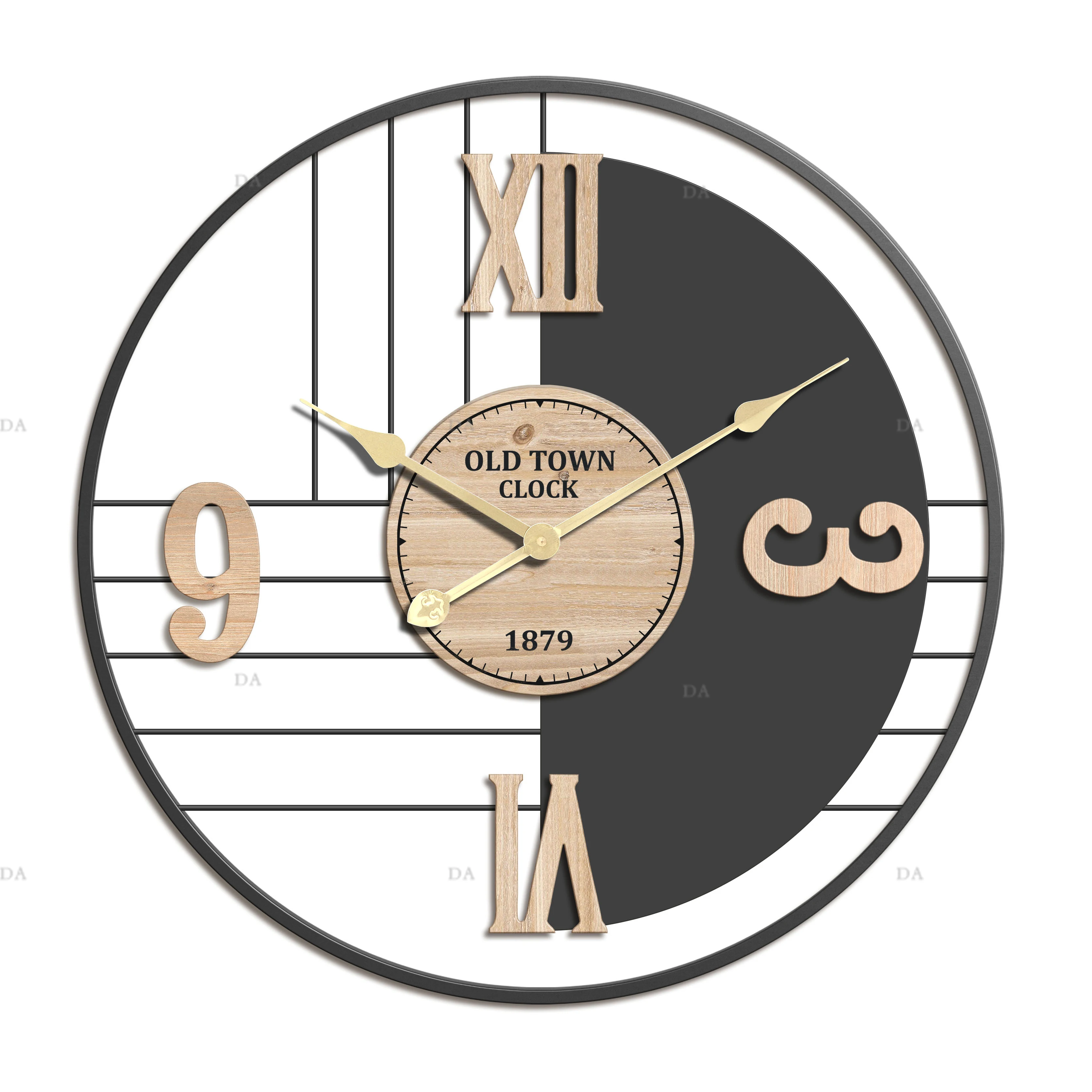 Modern Living Room Smart Clock Black Round Shape Metal Wall Decor Clock