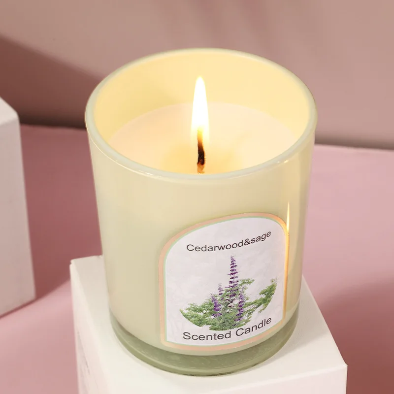 Florescence wooden cover colored glass scented candle wholesale custom home scented candle ornaments wedding souvenirs