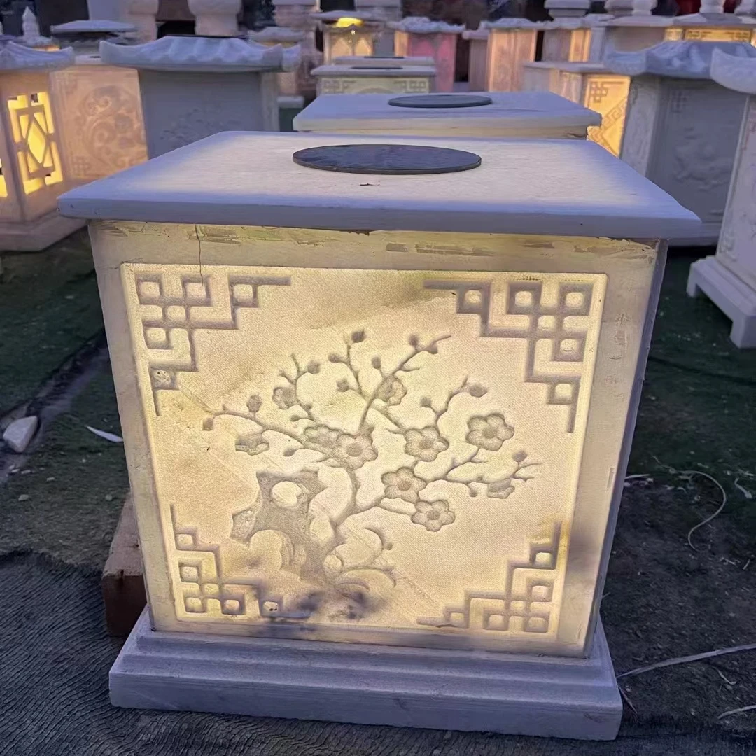 Sichuan white jade pure white marble hand carving stone lamps for garden product stone