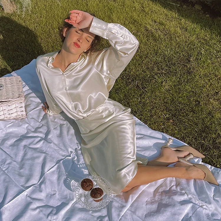 Factory custom label pure silk high waisted long skirts with slit luxury 100% mulberry silk split skirt