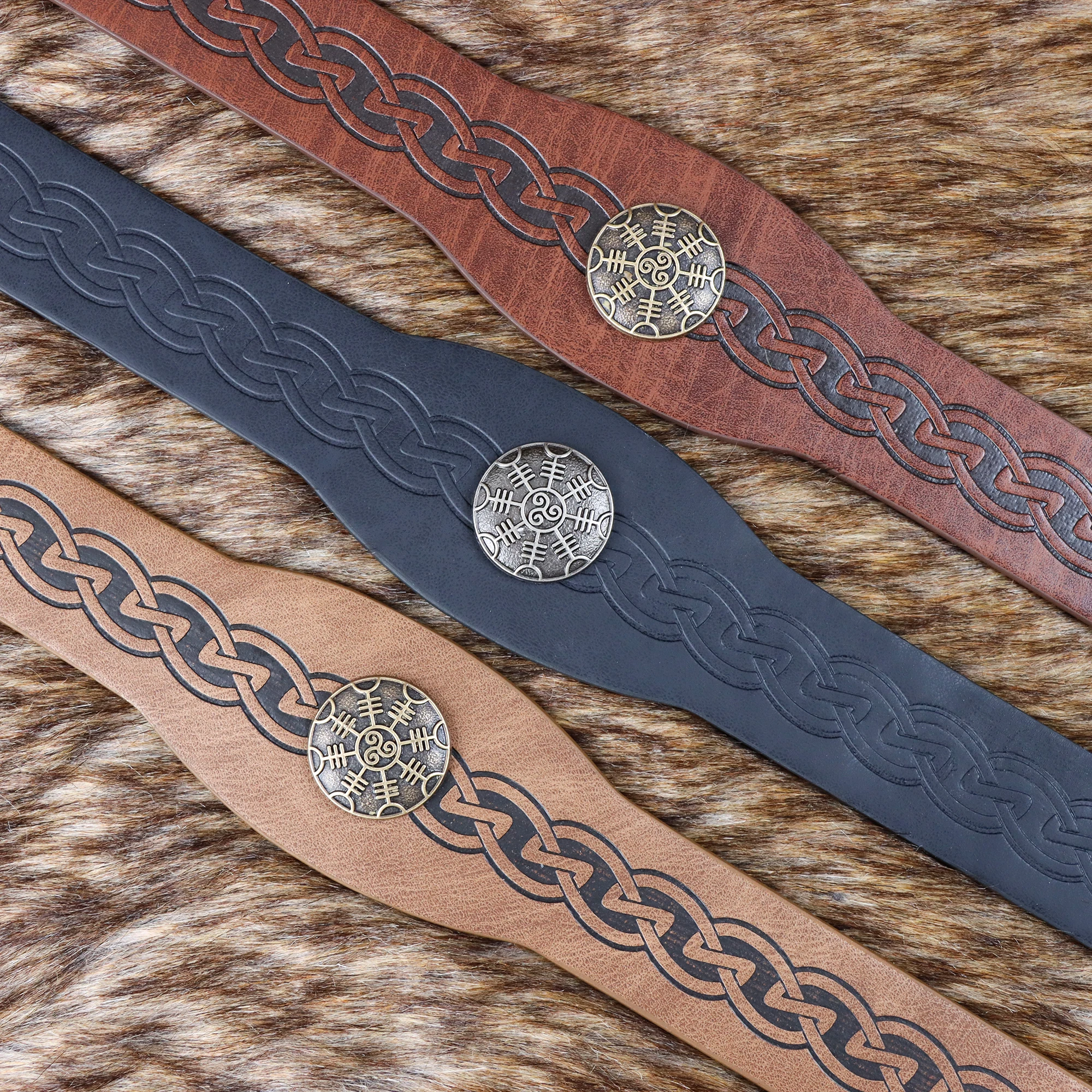 Medieval Embossed Faux Leather Headpiece, Retro Renaissance Adjustable Headband, Cosplay Costume Accessories