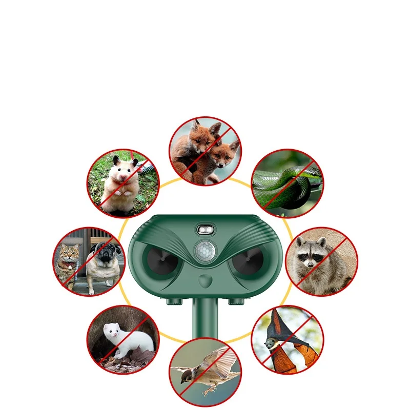 Garden outdoor 3 in 1 Ultrasonic animal repeller  LED flash bird repellent  waterproof laser repeller with solar battery