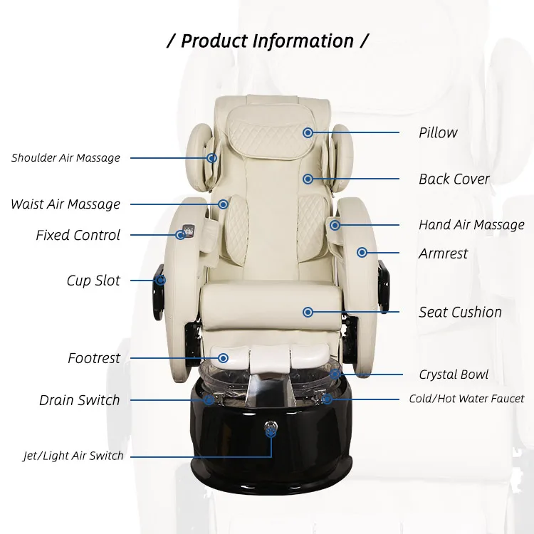 Healthtec Professional Crystal Bowl Luxury Nail Salon Spa Foot Spa pipeless Manicure Massage Pedicure Chair