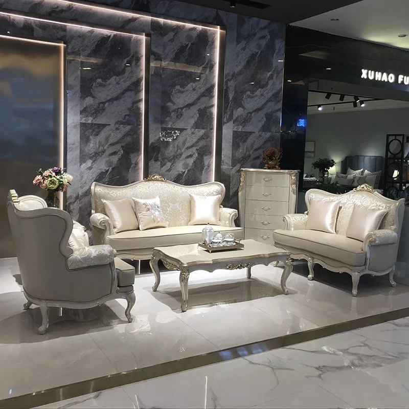 European 123 combination of new classical French sofa luxury solid wood cloth sofa