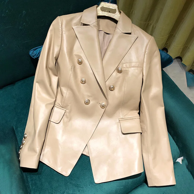 Wholesale 2022 Fashion Style Turn Down Collar Genuine Sheepskin Women Leather Jacket