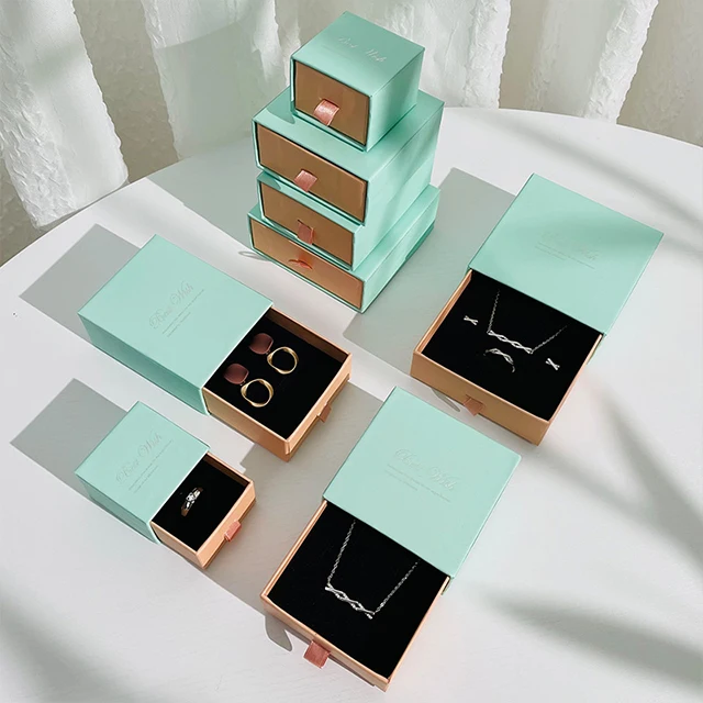 Custom Gift Wrap Storage Slide out Paper jewelry box Necklace Bracelet Ring Drawer Slide out paper cardboard jewelry box
