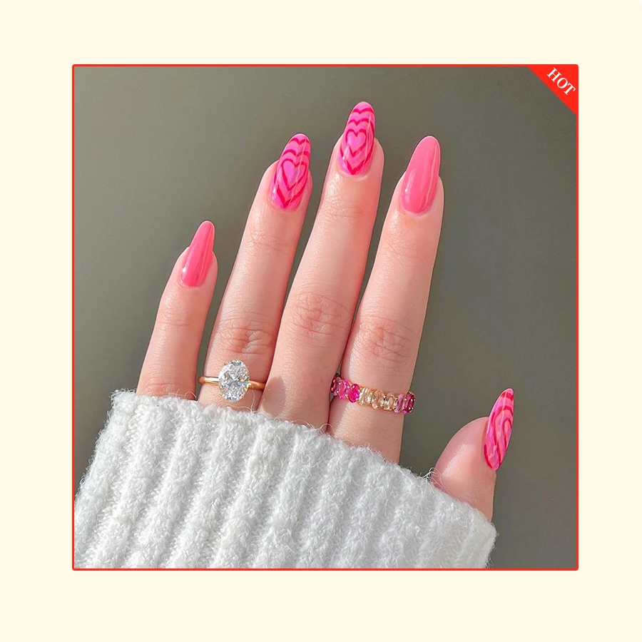 Salon Quality Nail Suppliers Wholesale Price Barbie Pink Love Heart Valentine 2024 Designed Nail Tips Press on Nails Faux Ongles