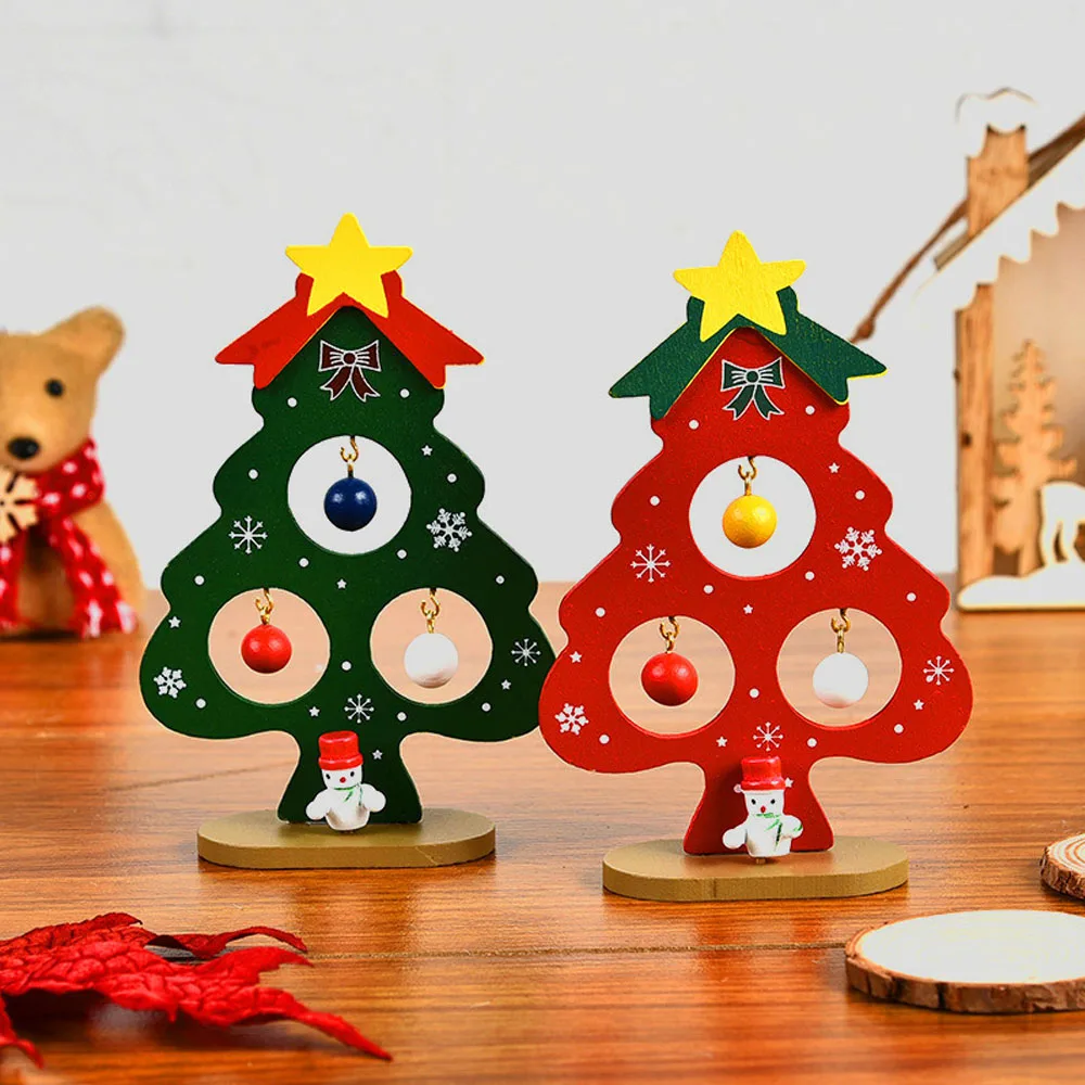 Christmas Stake 3d Thickness, Wooden Sign New Year Atmosphere Christmas Tree Shape Colourful Painting Desktop Ornament/