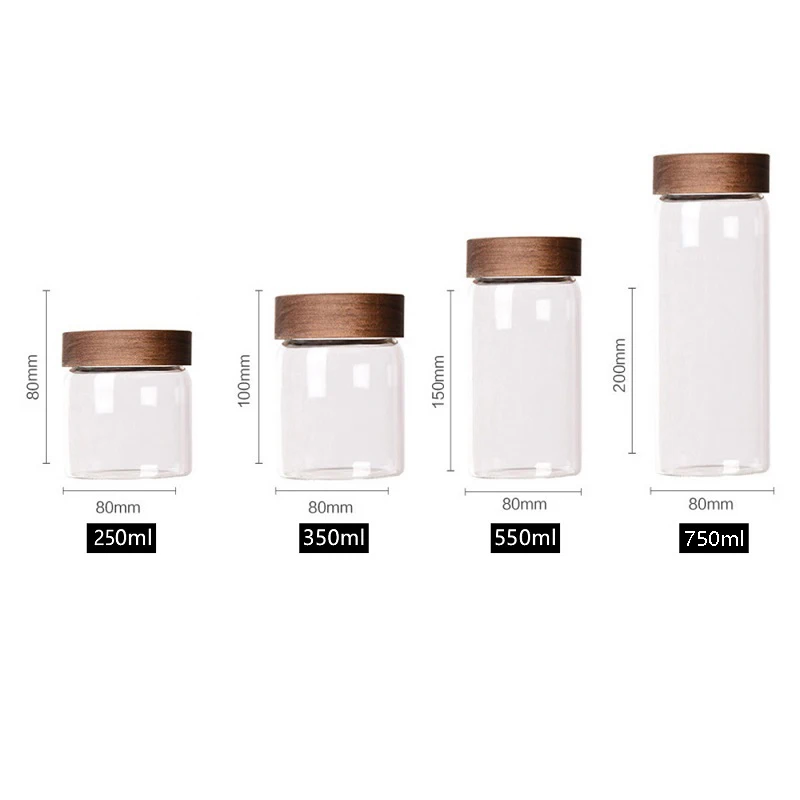 Wholesale High borosilicate glass jar food storage bottles with Acacia wood lid