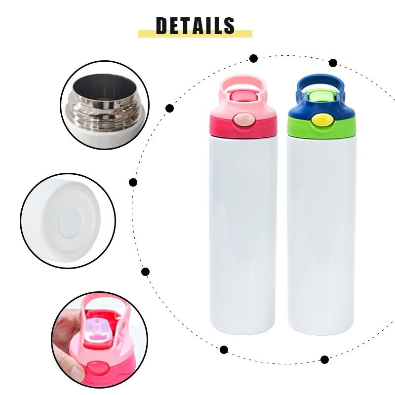 USA Warehouse 20oz oz  flip Top Baby water bottle Sublimation Kid Tumbler Straight Double Walled Stainless Steel Sublimation