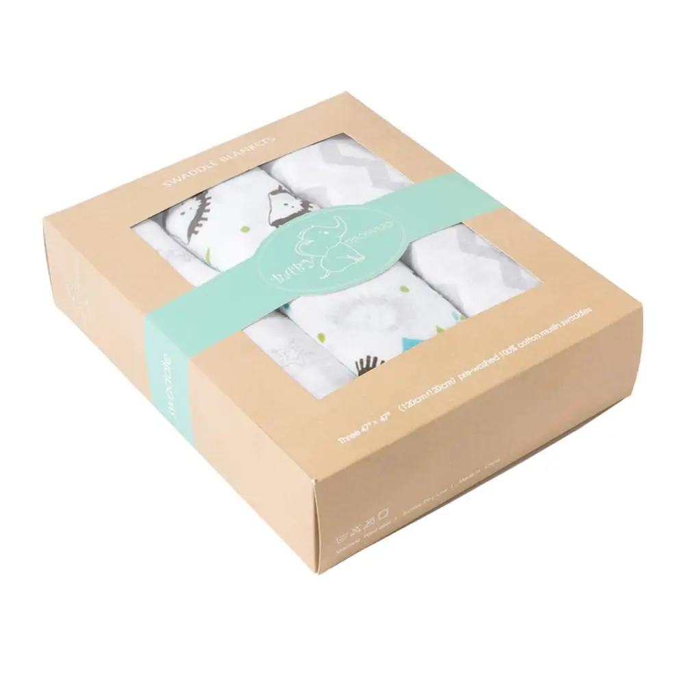 
100%Cotton Material and 110gsm Weight combed cotton 3pcs box baby muslin swaddle blanket wrap baby receiving blanket 