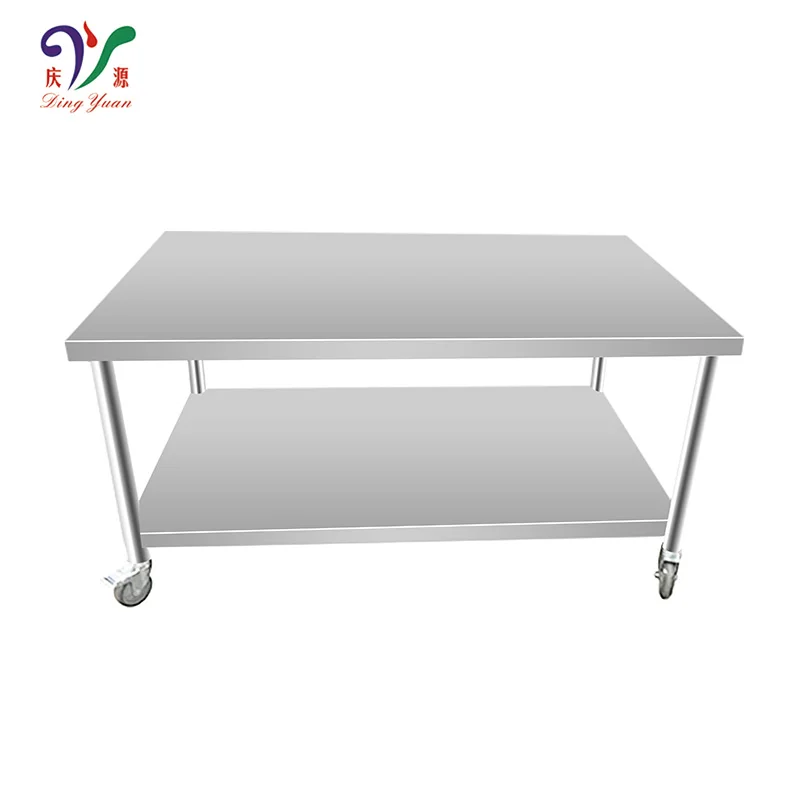 sus304 stainless steel adjustable height mobile metal work table bench with wheels for restaurant