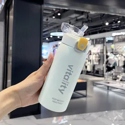 One-handed opening suction nozzle type thermos cup stainless steel bouncing lid sports water bottle
