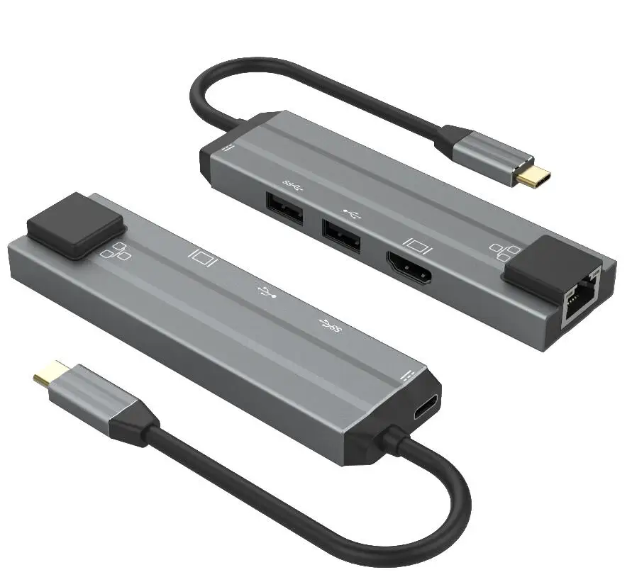 Custom logo 5 Ports USB Type C Hub 4K Multi Hub USB 5 in 1 for Windows ISO Android Laptop Tablet and phone