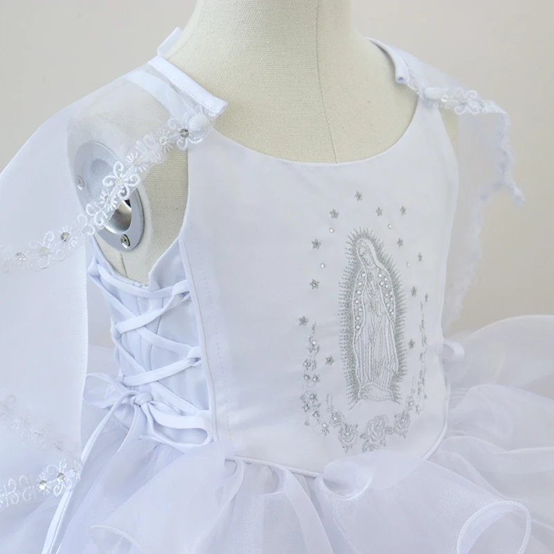 Manufacturer Embroidery Virgin White Ball Gown Beading Christening Dresses Baptism for Baby Girl