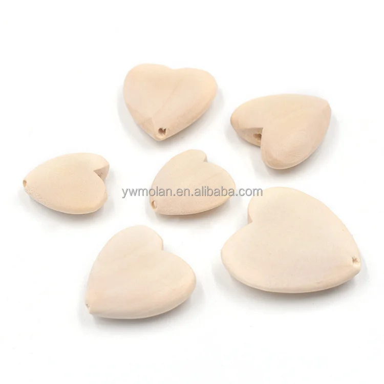 Heart Shape Natural Wood 20mm 25mm 30mm 40mm Loose Woodcraft Beads for DIY Crafts Handcraft Jewelry Making