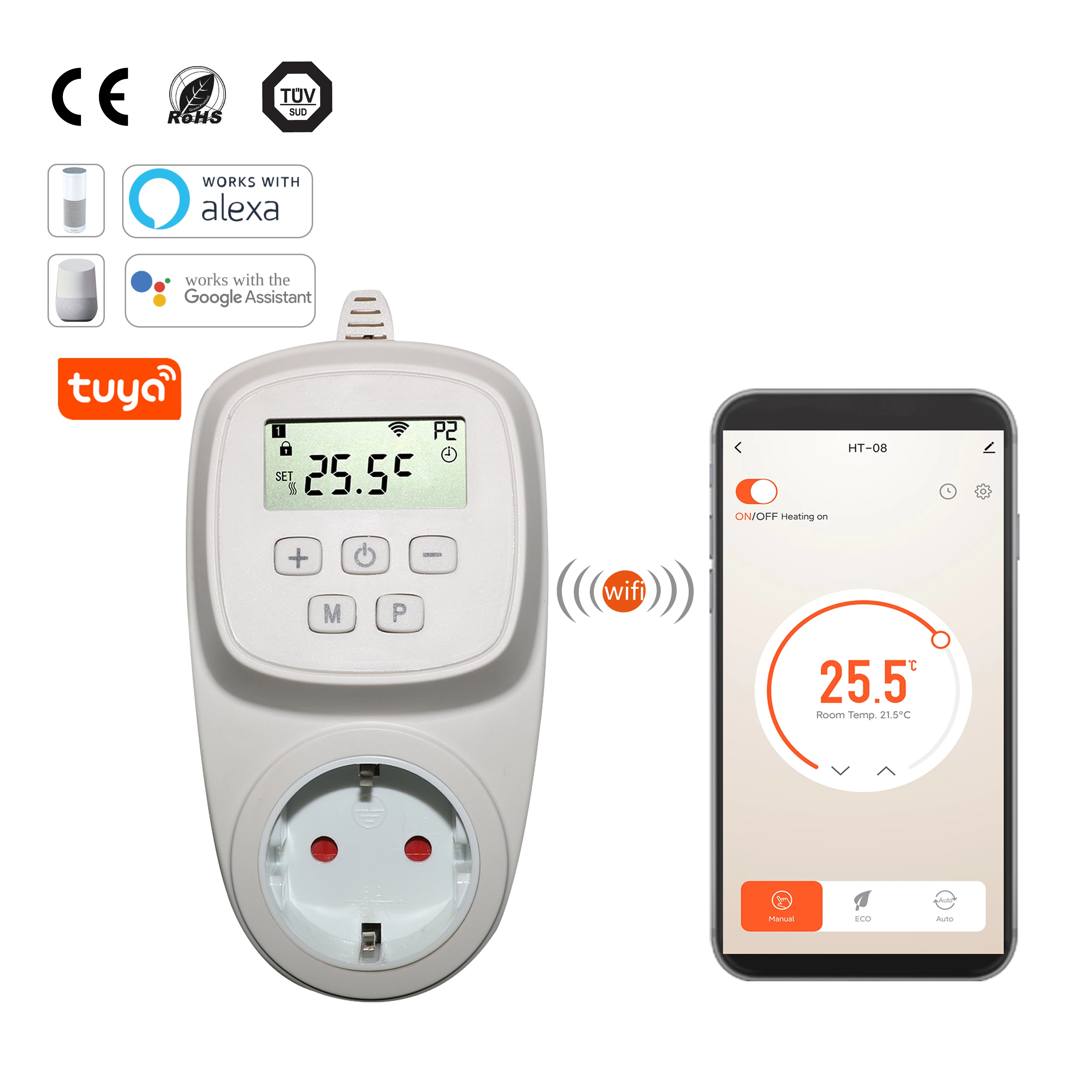 Wifi smart thermostat plug for heater with phone/alexa remote control Tuya app