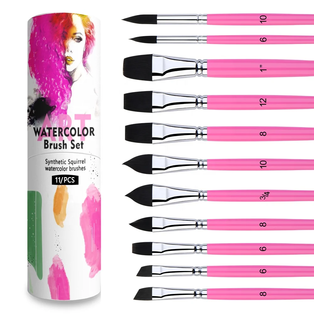 Профессиональная розовая ручка художественная кисть черные нейлоновые волосы 11 шт. набор кистей для акварели акриловой краски