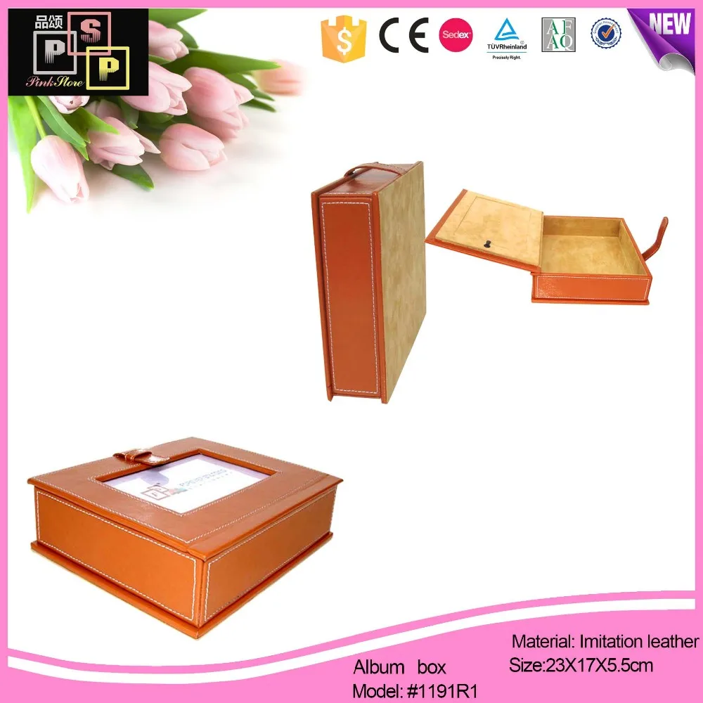 PinkStore Wholesale Custom Handmade High-Quality Luxury Photo Storage Box With Window Custom Leather Album Box