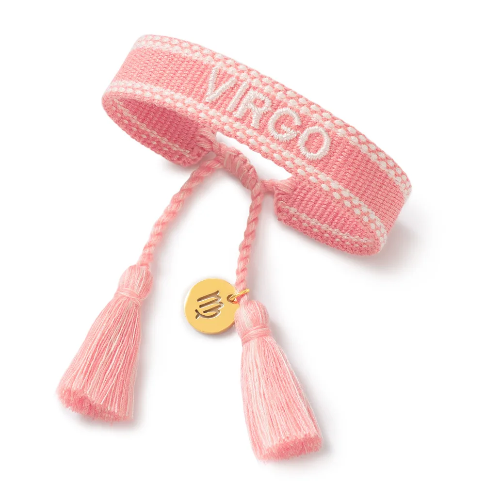 2025 Fashion 12 Constellations word pendant cuffs cute ethnic bohemian woven charm embroidered fabric bracelet  jewelry women